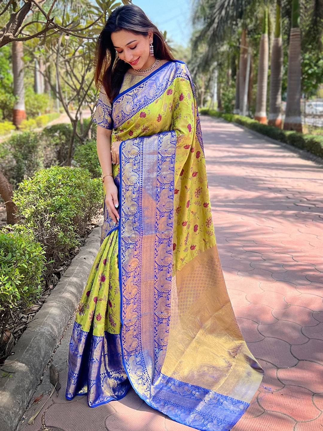 Blue Colour Banarasi One Grm Tissue Silk Festive Wear Saree