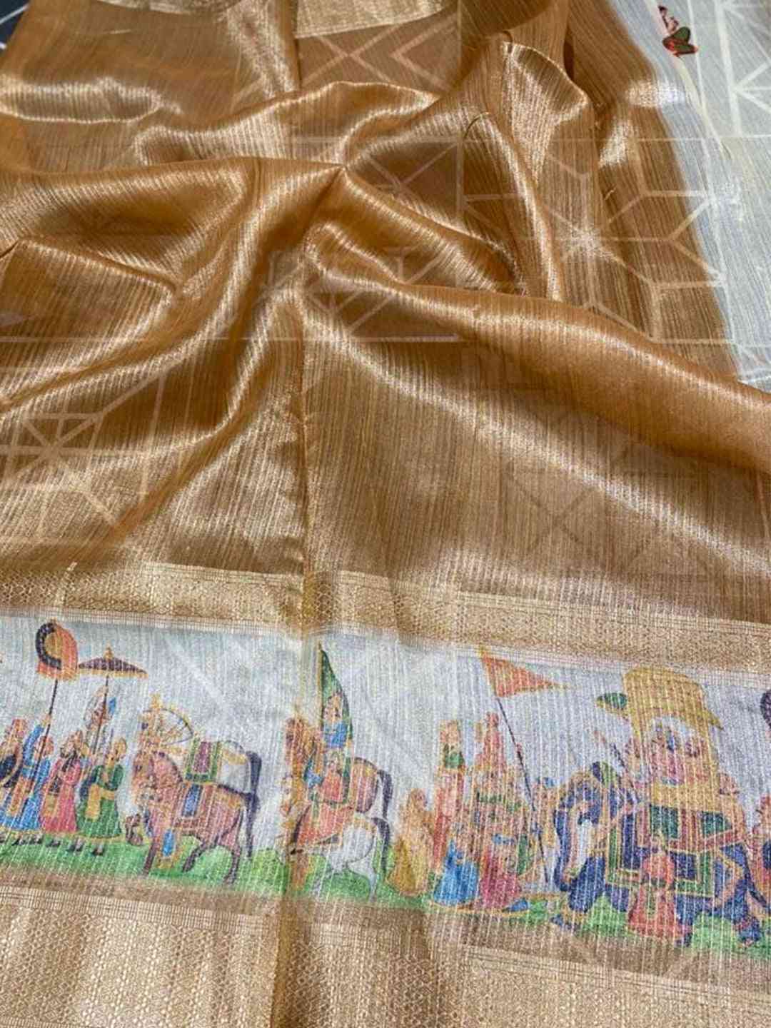Exclusive Soft Gold Zari Tissue Digital Print Saree by My Store