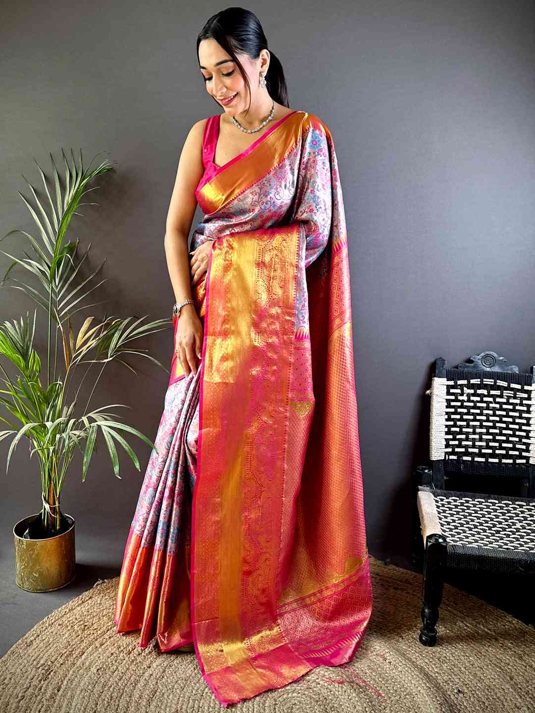 Radiance Dharmavaram Silk Floral Saree by My Store