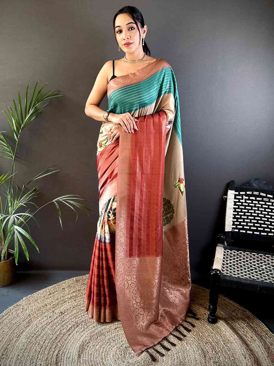 Pastel Blue Soft Crepe Silk Digital Ombre Saree by My Store