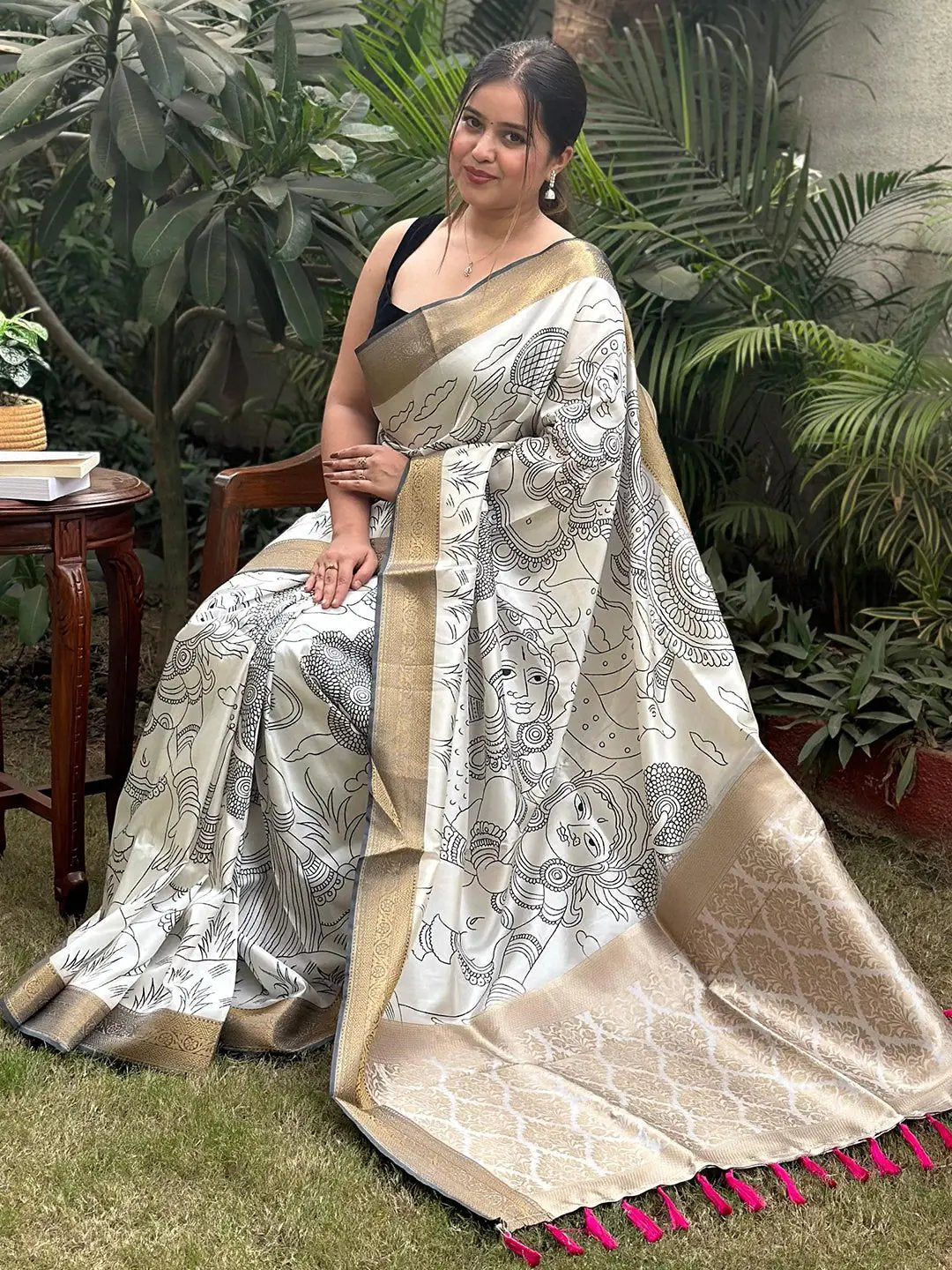 Stunning Kalamkari and Block Print Work Saree