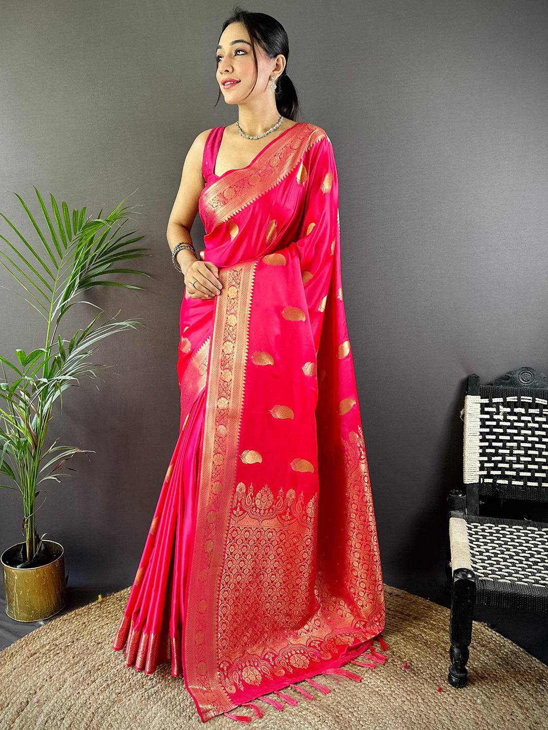 Rani Banarasi Soft Satin Masru Mango Silk Saree by My Store