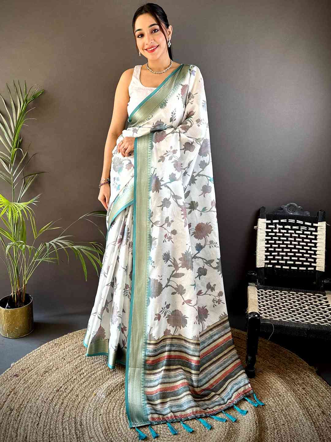 Rama Kota Doriya Floral Print Saree by My Store
