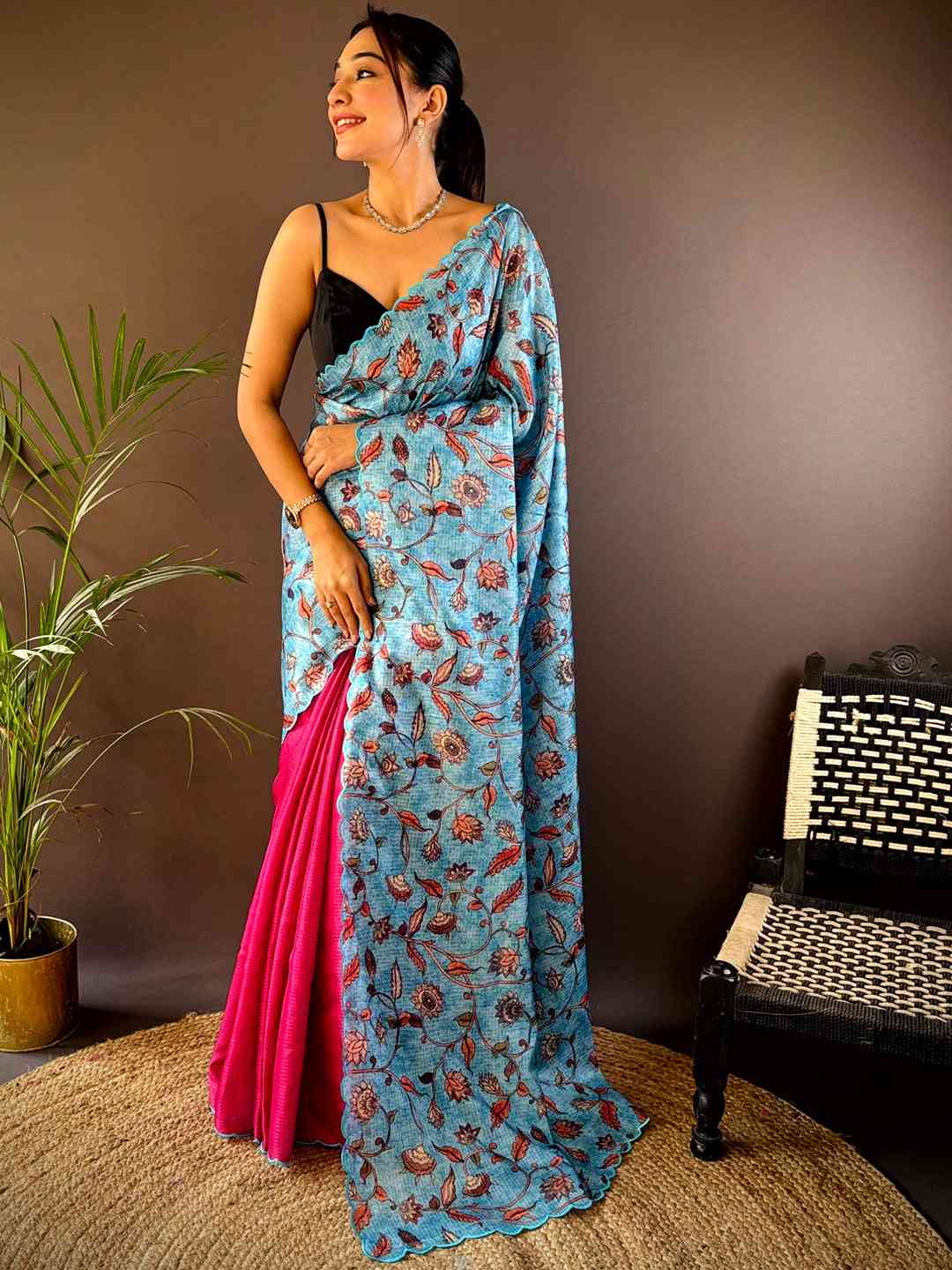 Blue Kota Doriya Kalamkari Saree