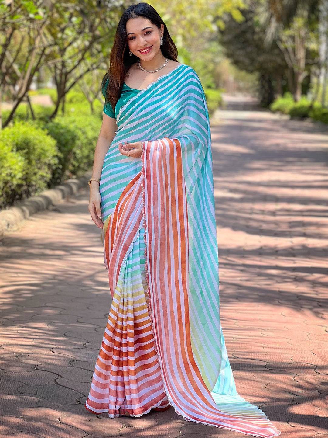 Latest Stripted Leheriya Saree by My Store