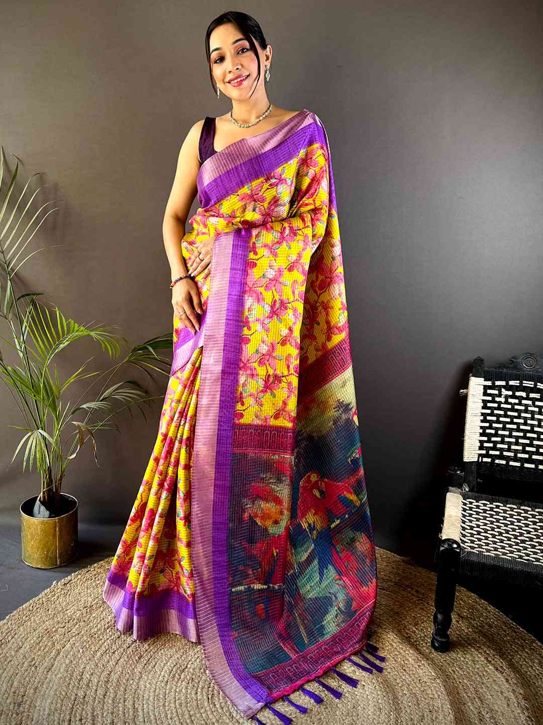Radiant Yellow Tissue Chanderi Digital Print Saree by My Store