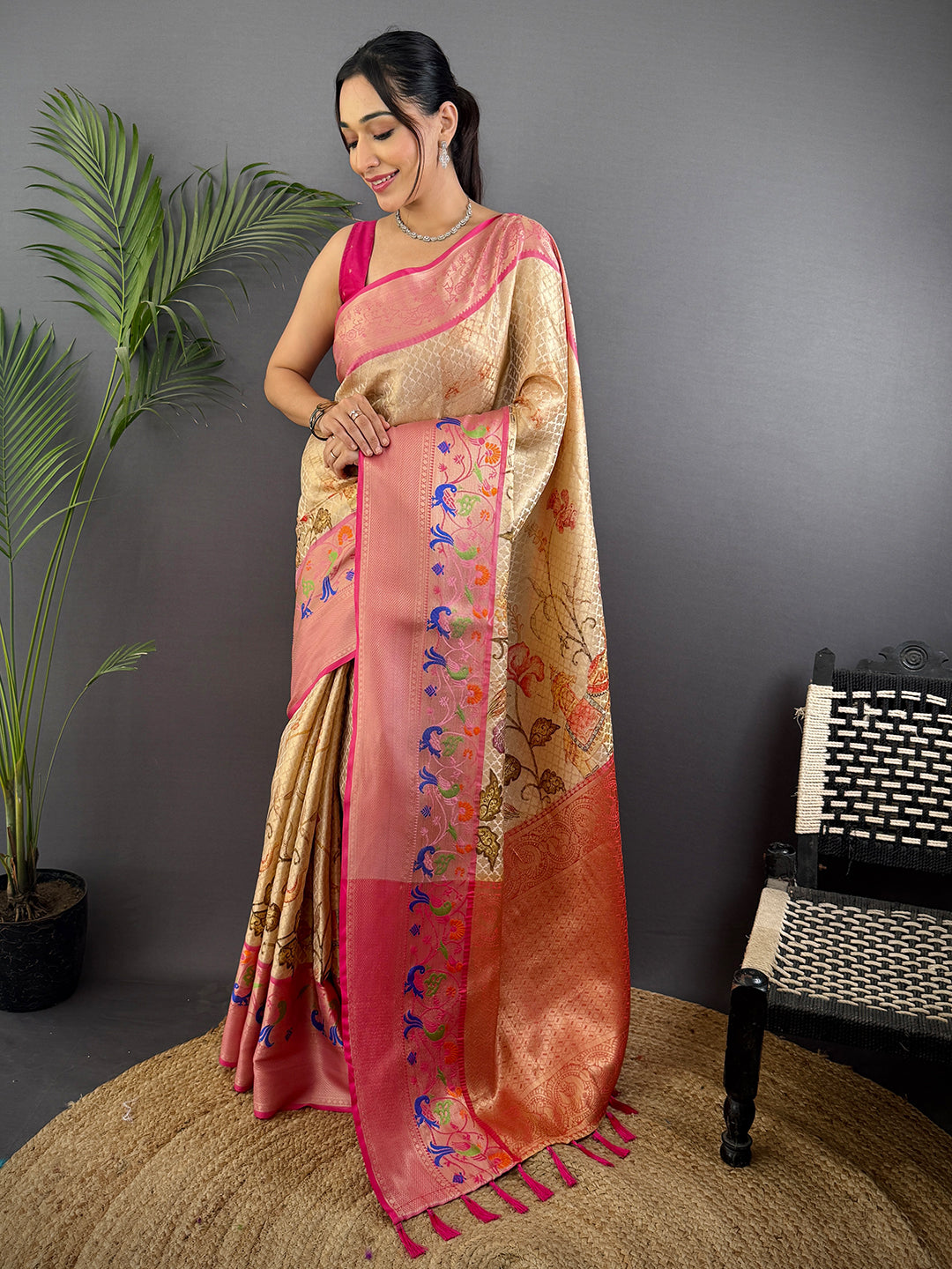 Elegant Kora Muslin Floral Kalamkari Saree by My Store