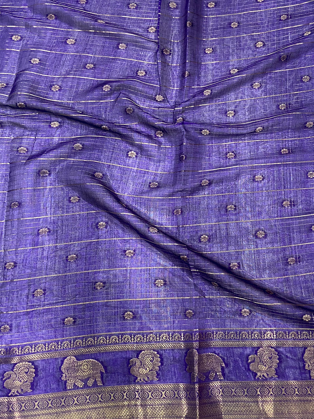 Sky Blue Soft Dola Silk Striped Print Saree by My Store