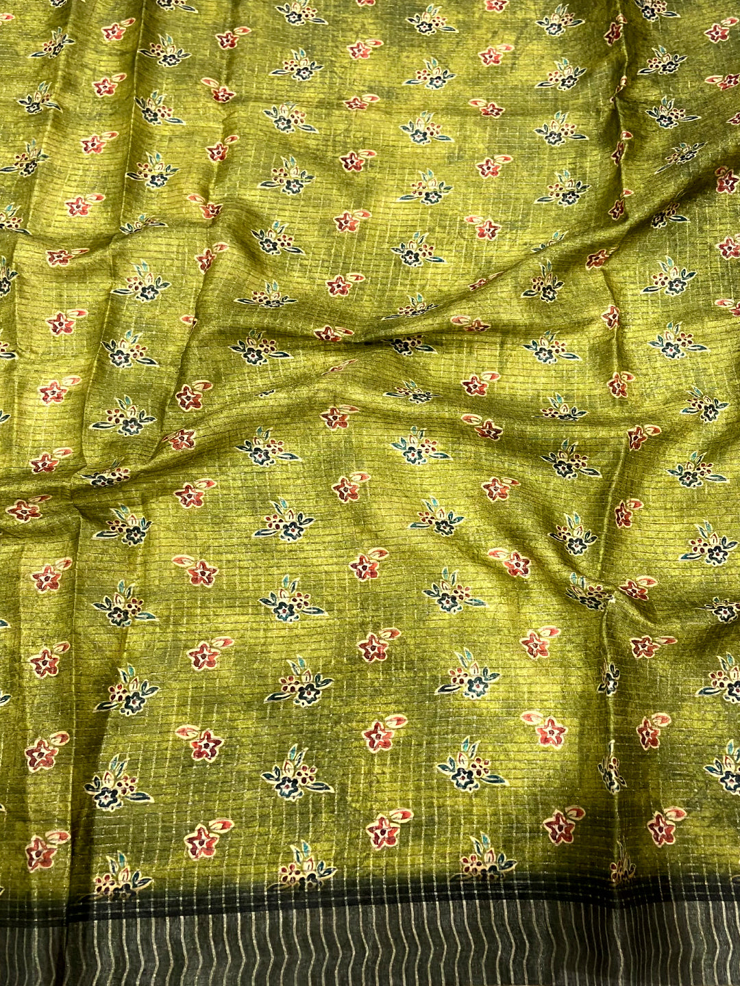 Olive Tissue Chanderi Digital Check Saree by My Store