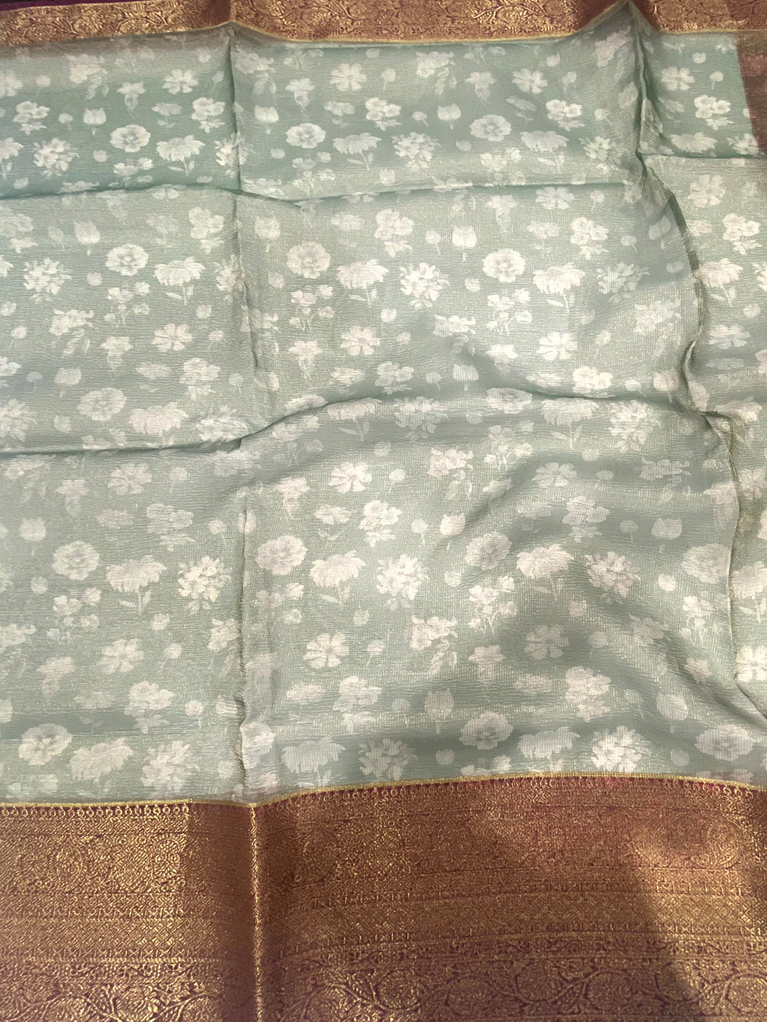 Jade Green Floral Gold Zari Tissue Saree by My Store