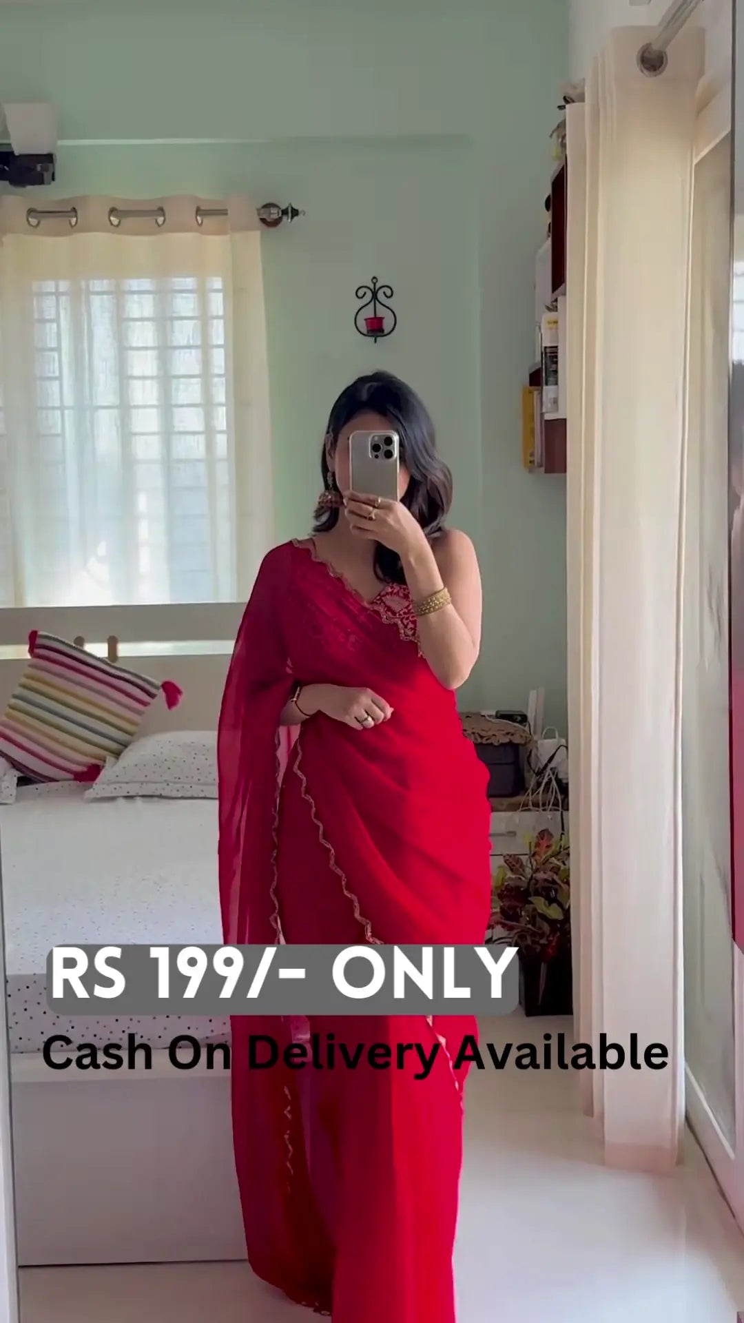 Elegant Red/Yellow/Green Embroidered Saree – Timeless Grace - My Store