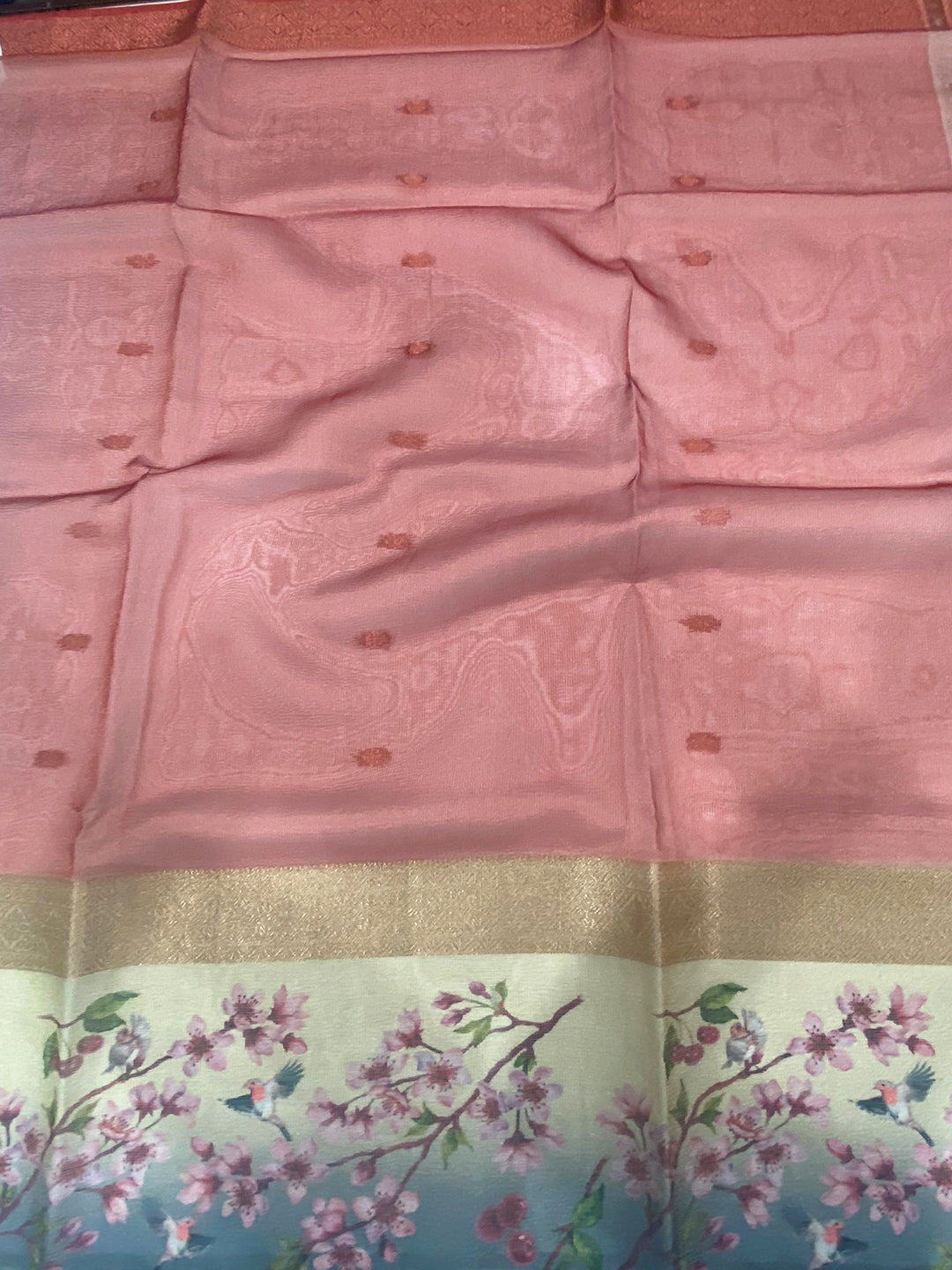 Red Ombre Zari Tissue Digital Print Saree by My Store