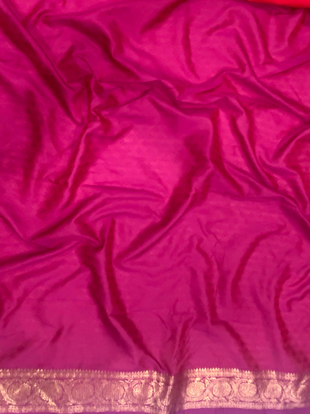 Rose Red Gadwal Border Soft Silk Saree by My Store
