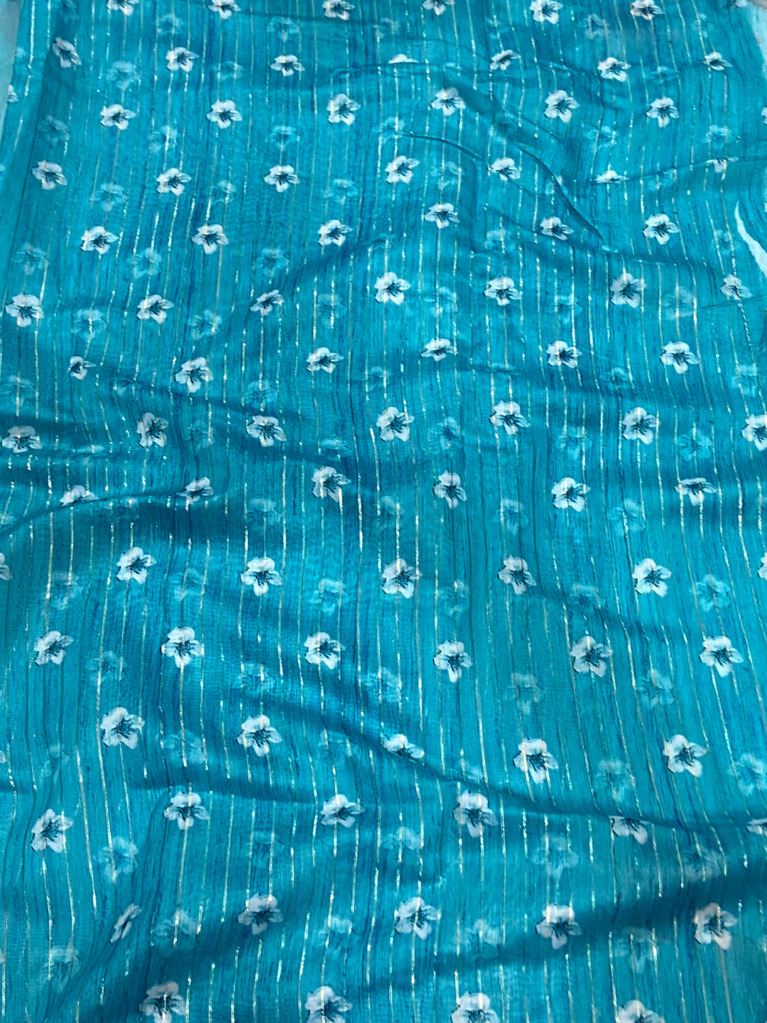 Sky Blue Soft Organza Digital Floral Saree by My Store