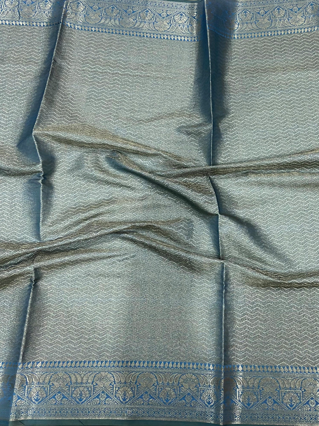 Pastel Blue Bamboo Silk Floral Saree by My Store
