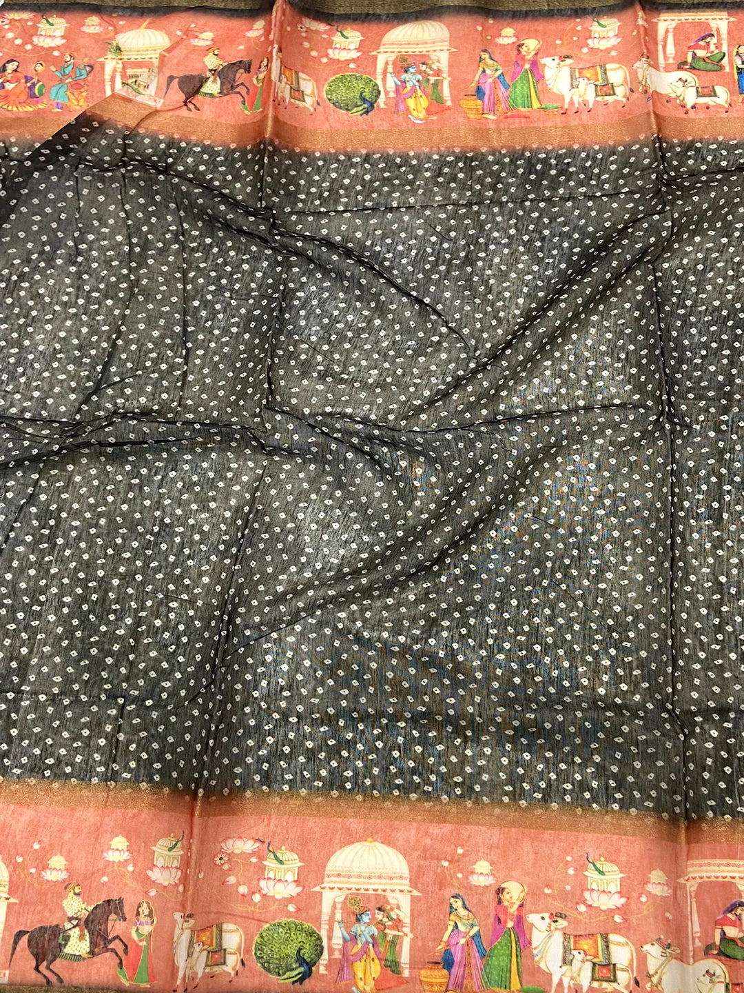Elegant Soft Chanderi Cotton Bandhej Print Saree by My Store