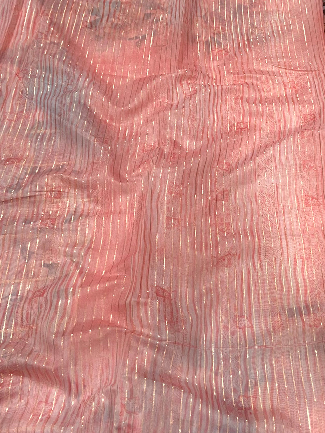 Light Pink Soft Organza Digital Floral Saree by My Store