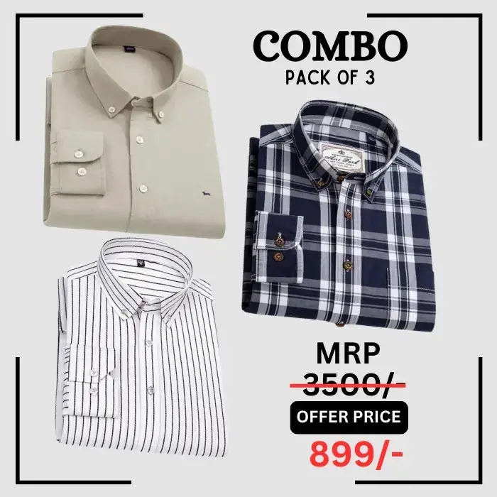 StichButton 100% Anti Wrinkle Imported Cotton Latest Formal Shirts (Combo Pack of 3) The Largest Online Store