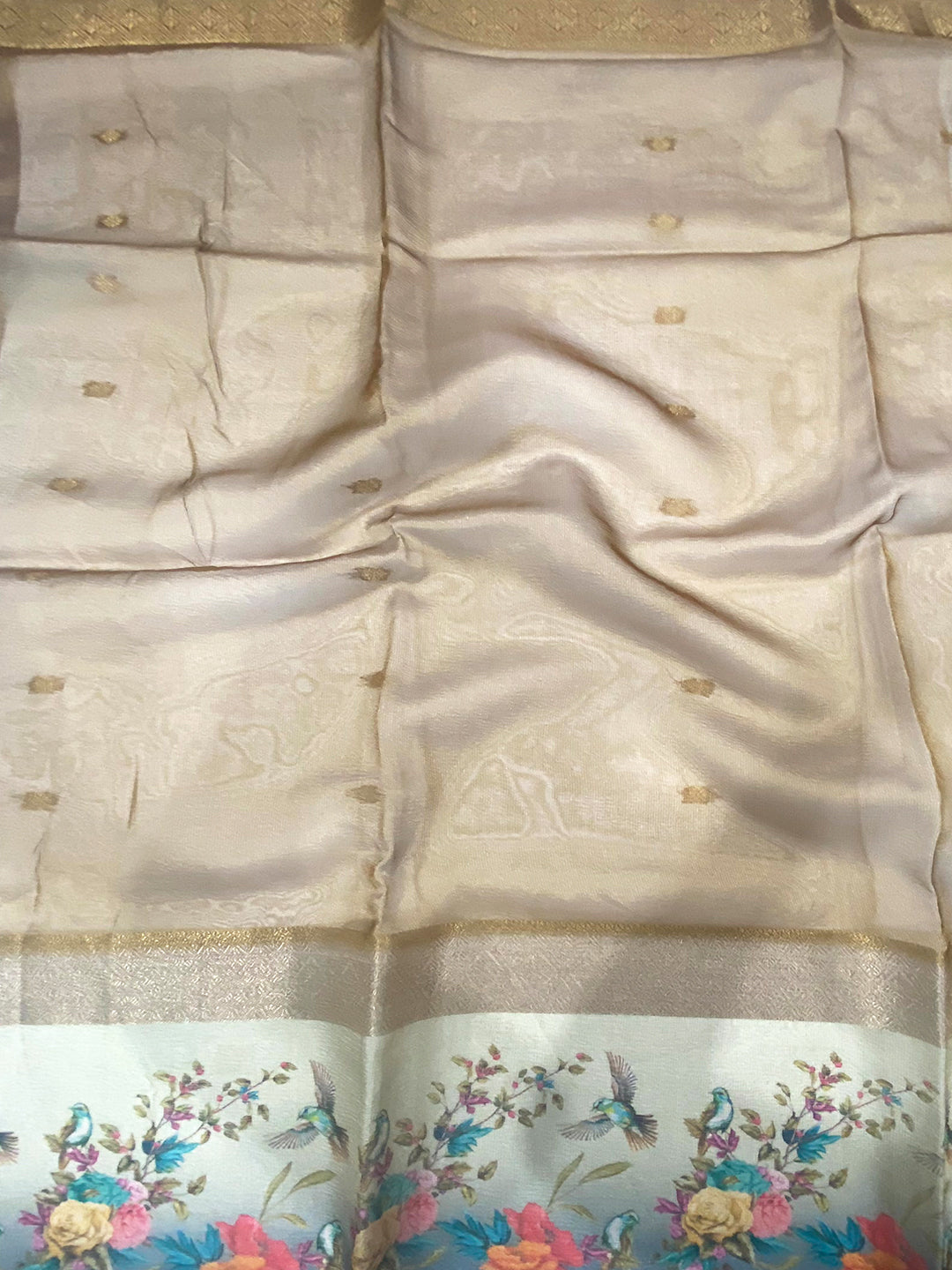 Mustard Ombre Zari Tissue Digital Print Saree by My Store