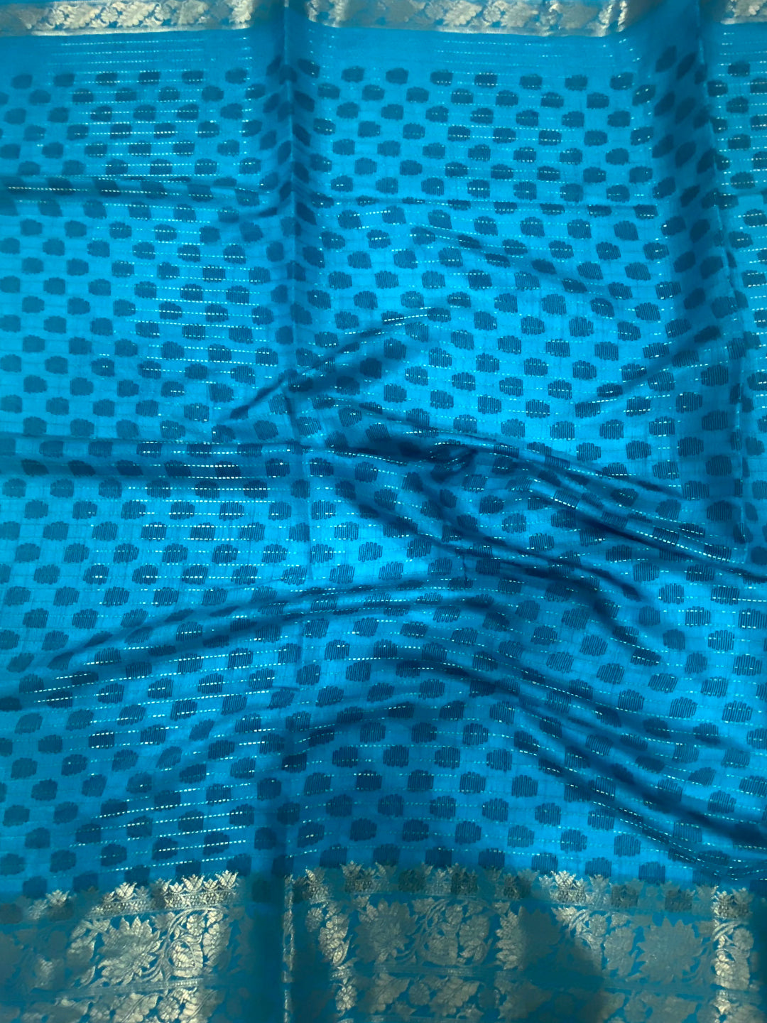 Blue Dola Silk Bird Print Saree