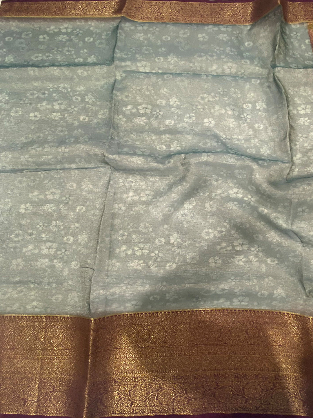 Fern Green Floral Gold Zari Tissue Saree by My Store