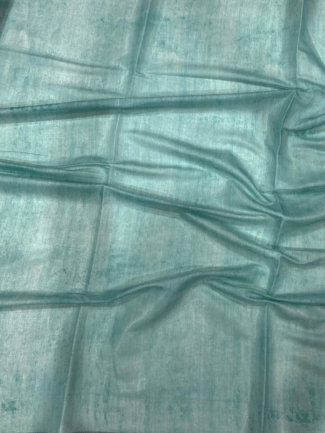 Sky Blue Tissue Floral Leaf Print Saree by My Store