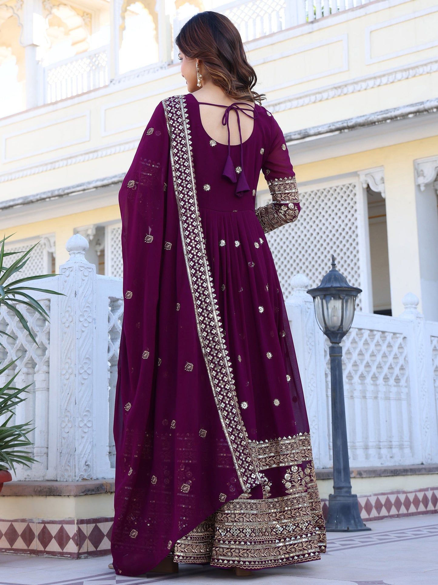 Party Wear Georgette Purple Anarkli Suit