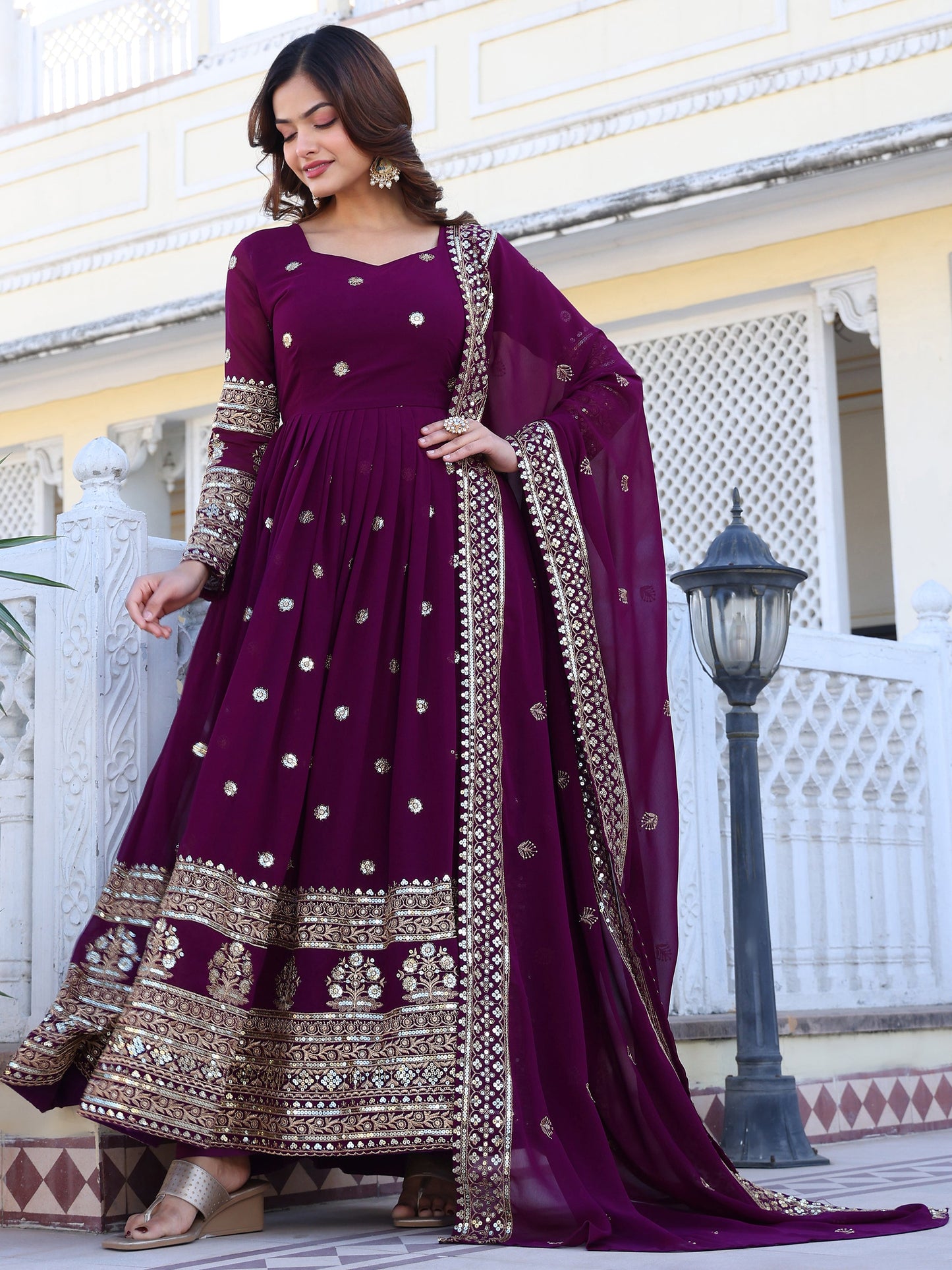 Party Wear Georgette Purple Anarkli Suit