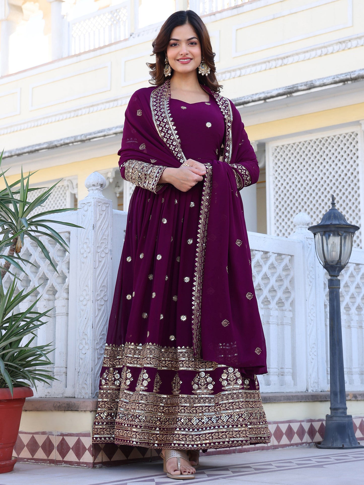 Party Wear Georgette Purple Anarkli Suit