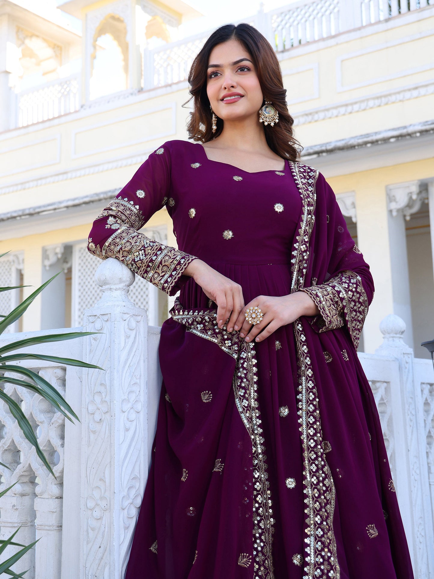 Party Wear Georgette Purple Anarkli Suit