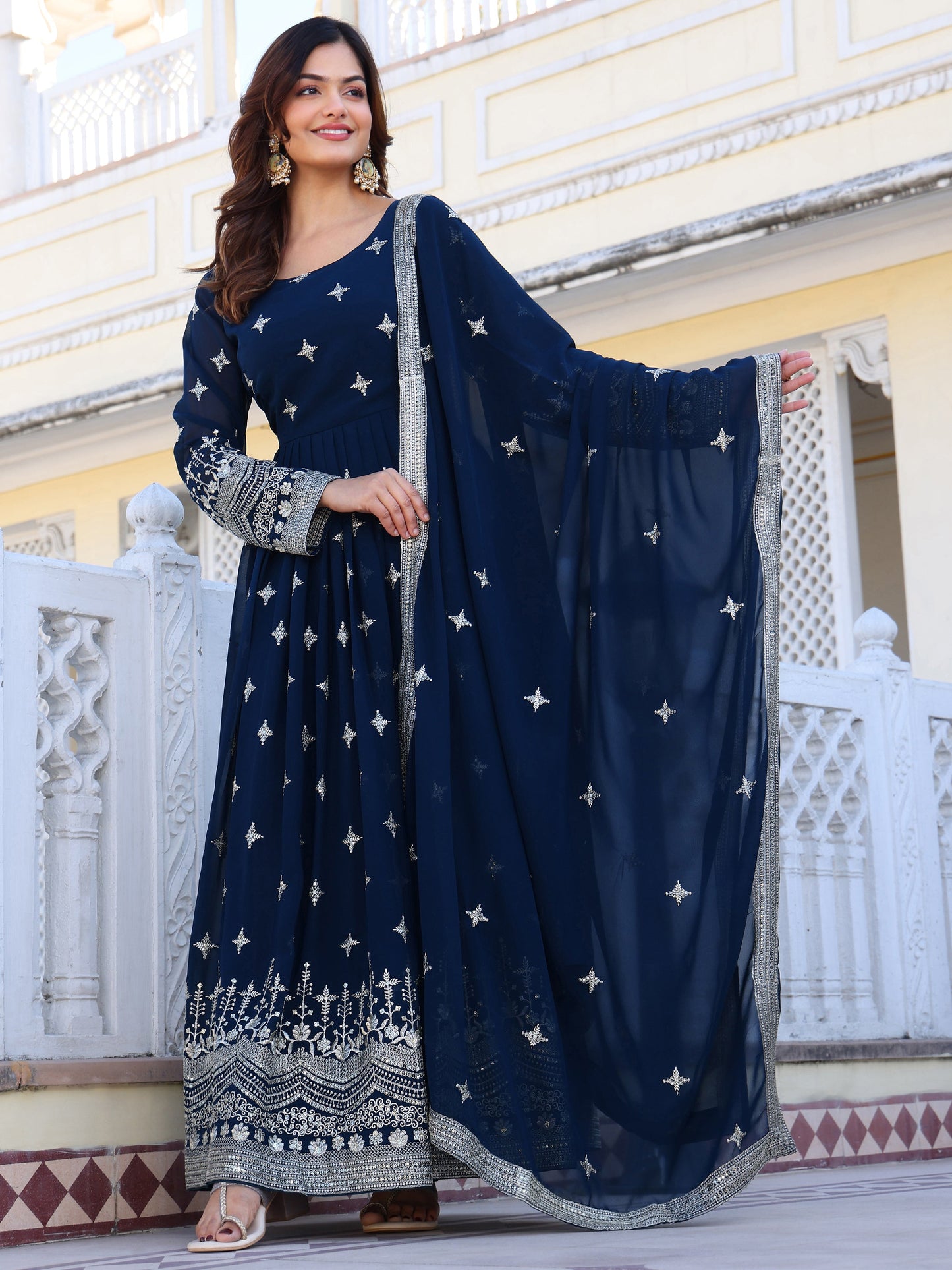 Georgette Festival Wear Turquoise Anarkali Suit