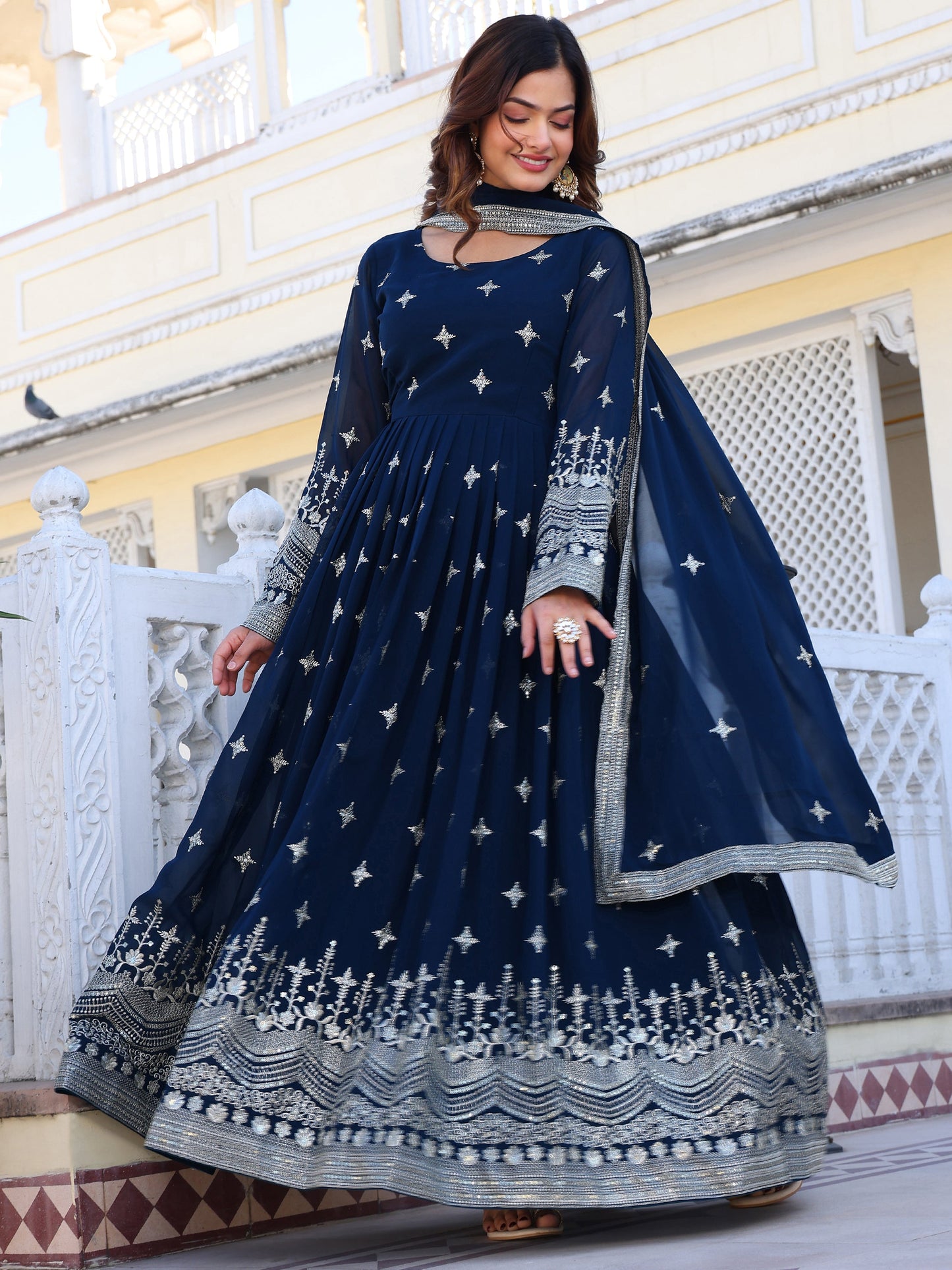 Georgette Festival Wear Turquoise Anarkali Suit