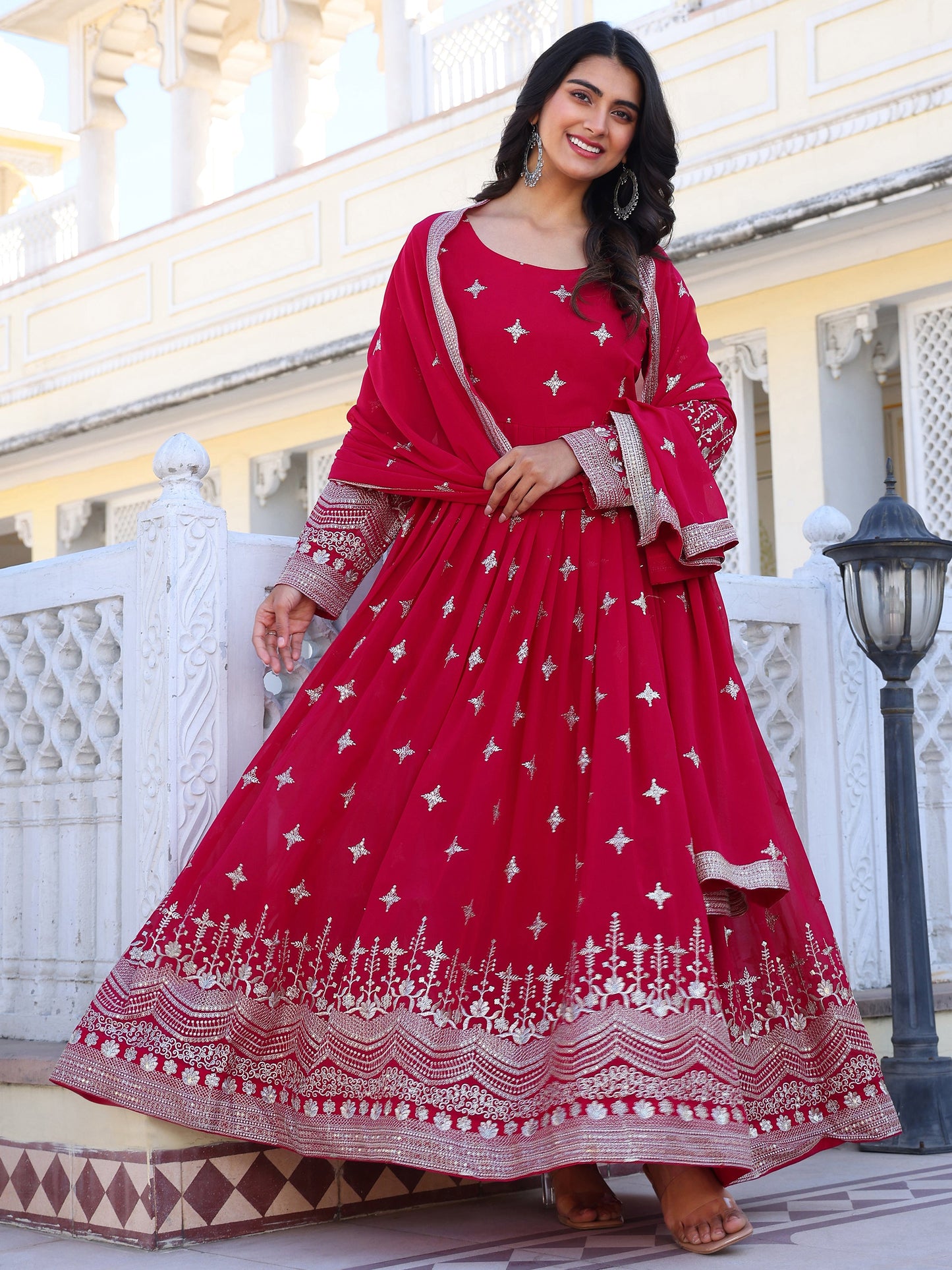 Georgette Festival Wear Pink Anarkali Suit