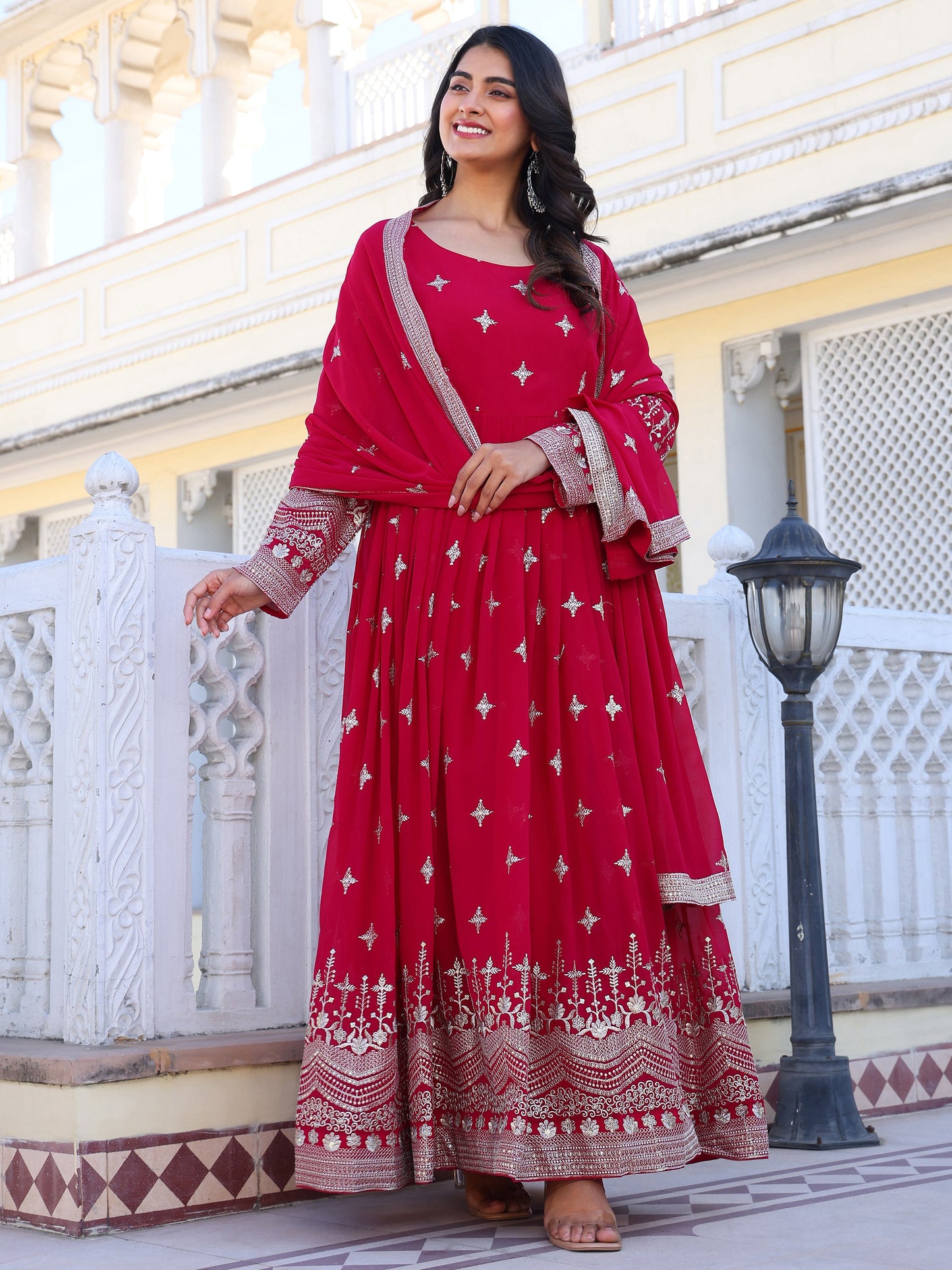Georgette Festival Wear Pink Anarkali Suit