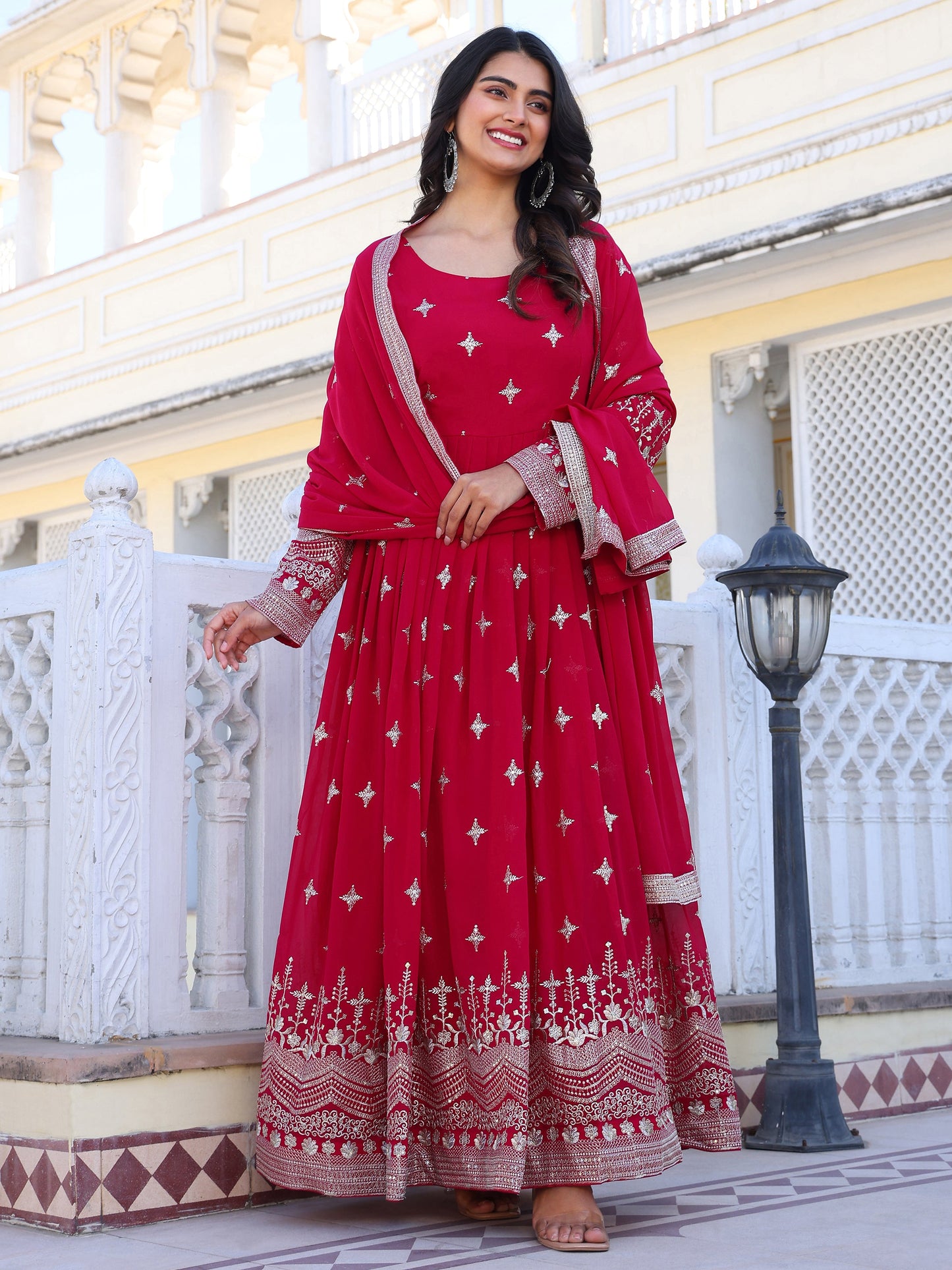 Georgette Festival Wear Pink Anarkali Suit