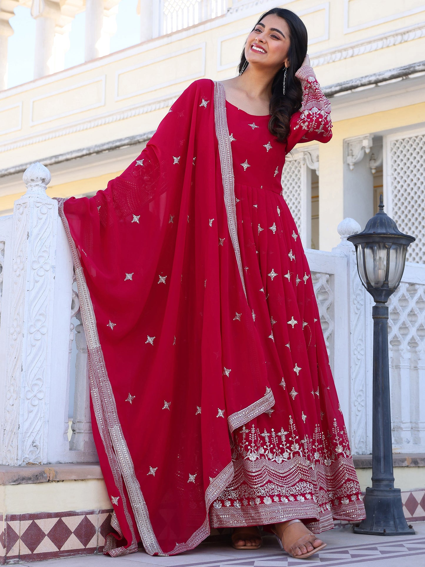 Georgette Festival Wear Pink Anarkali Suit