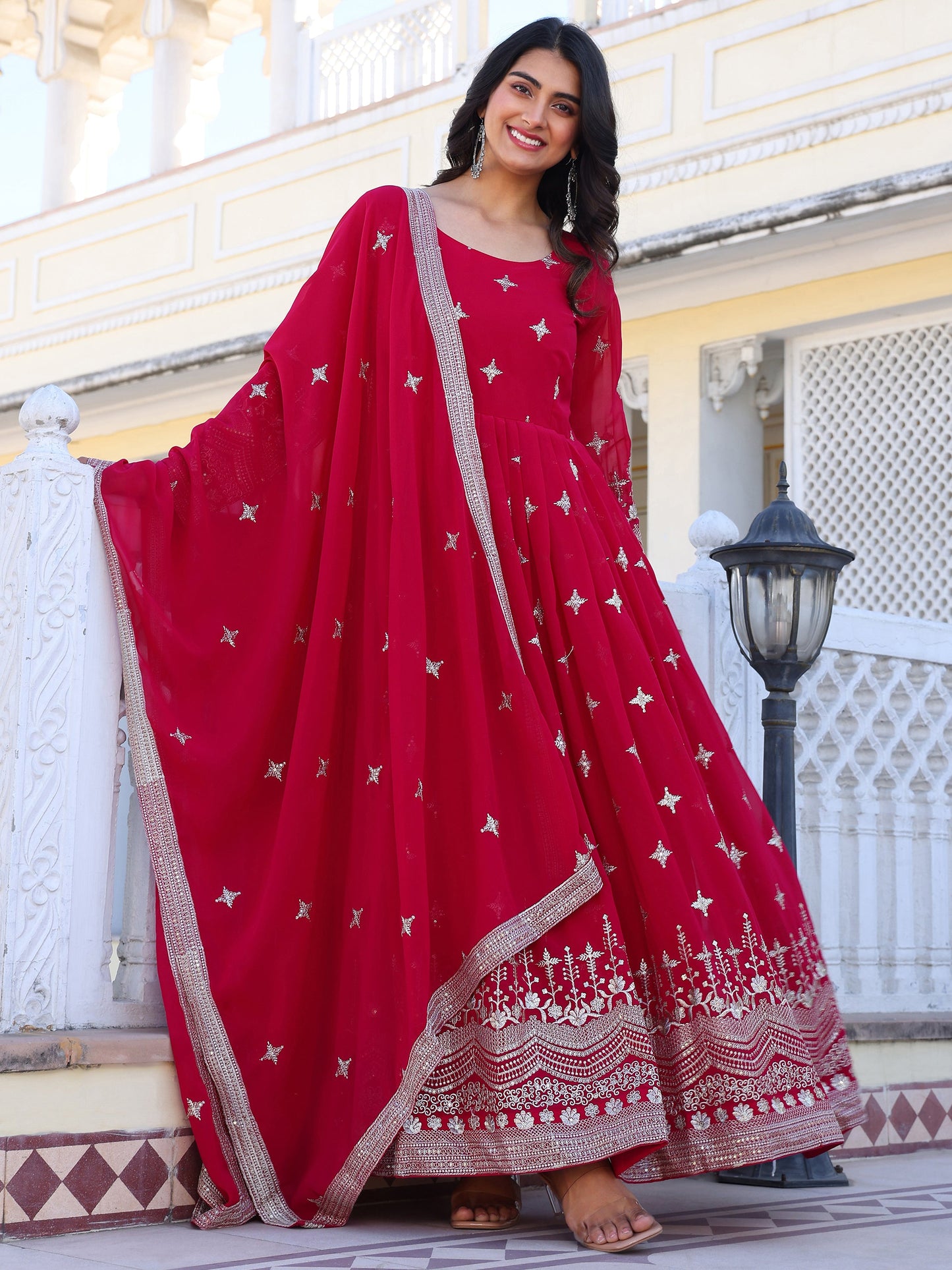 Georgette Festival Wear Pink Anarkali Suit