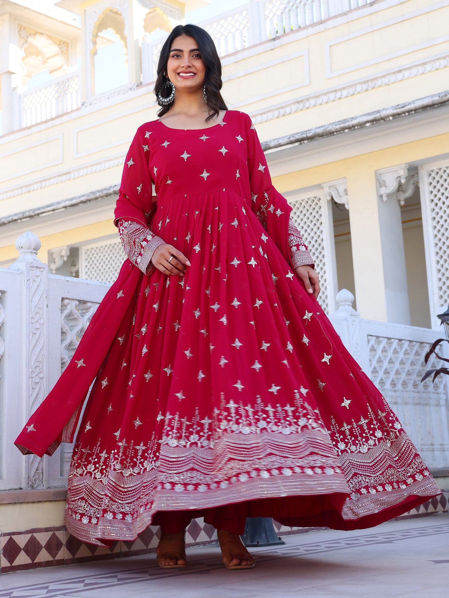 Georgette Festival Wear Pink Anarkali Suit