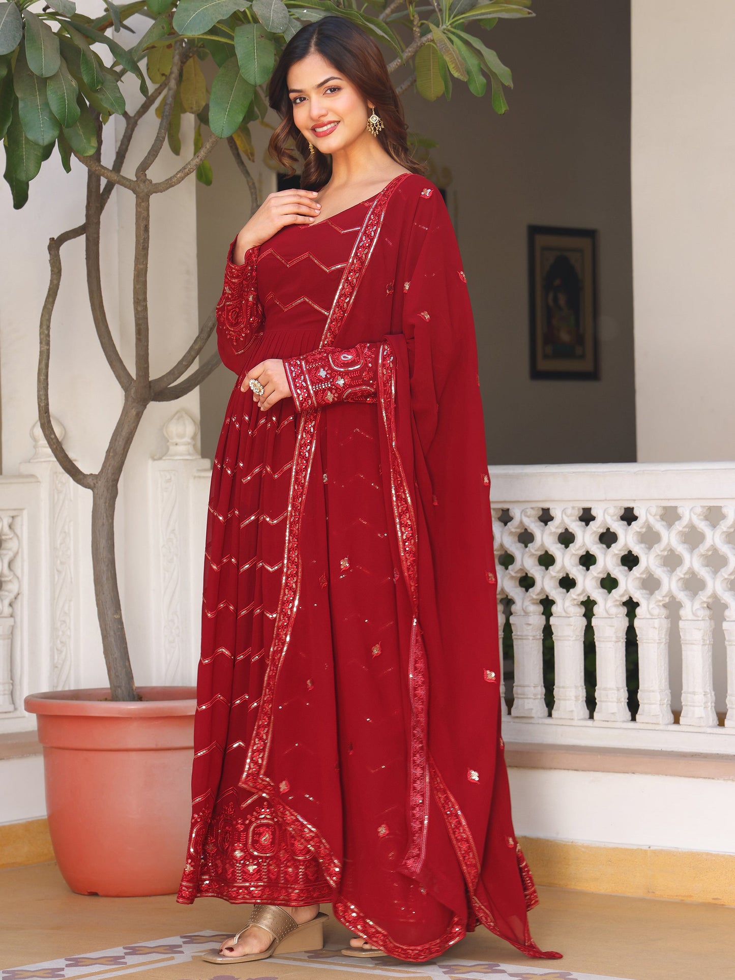 Georgette Party Wear Maroon Anarkali Suit
