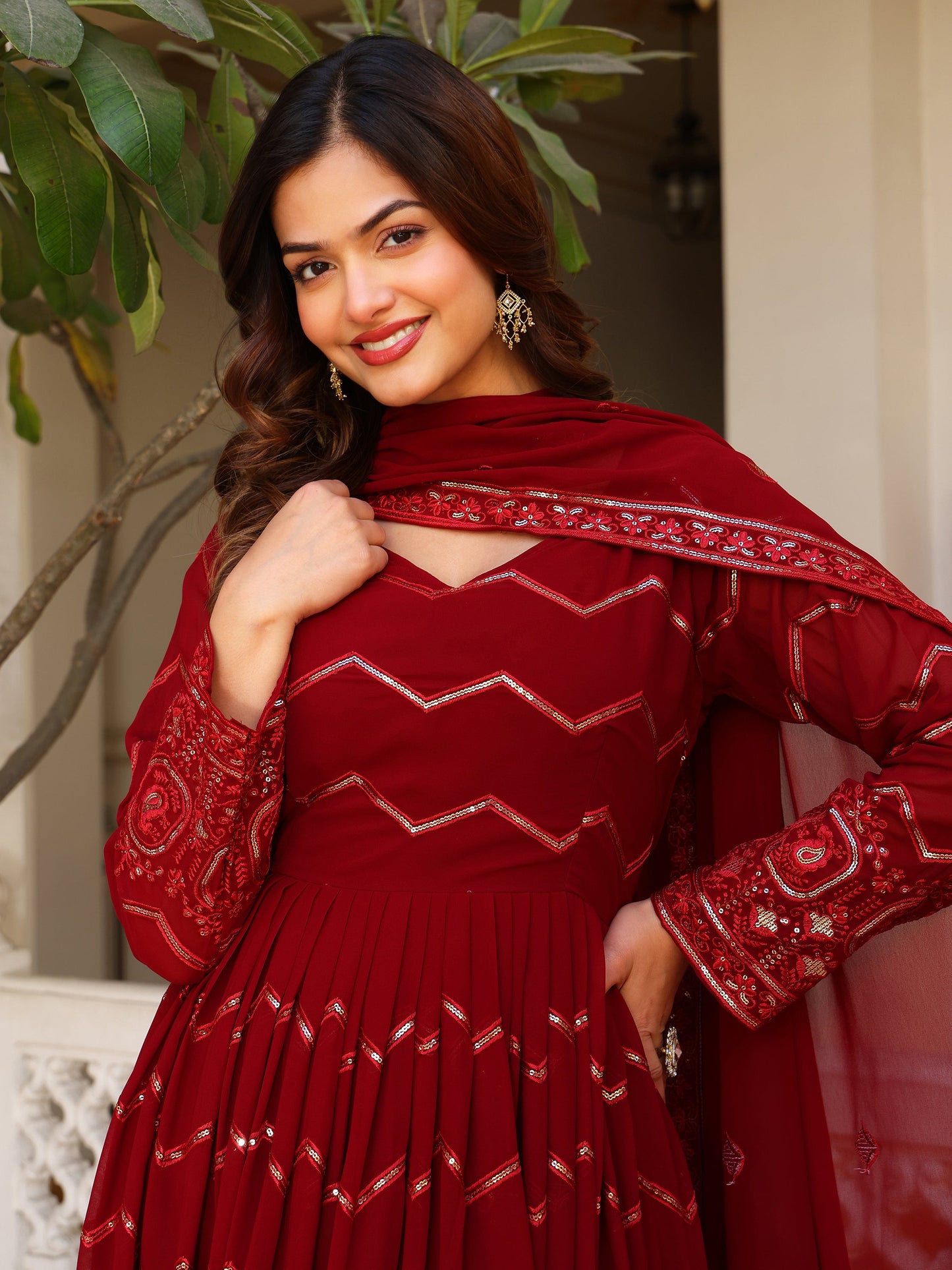 Georgette Party Wear Maroon Anarkali Suit