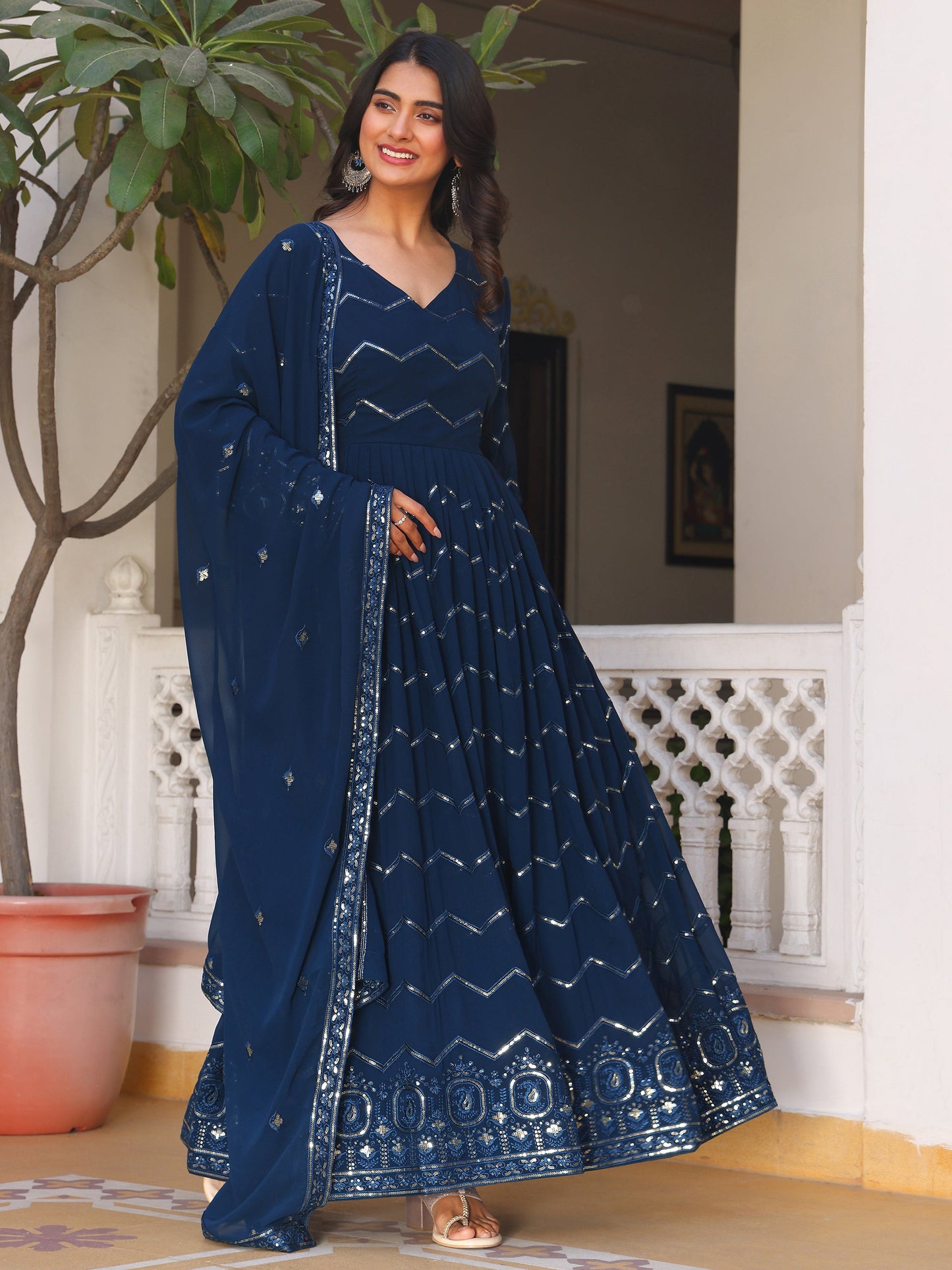 Georgette Party Wear Turquoise Anarkali Suit