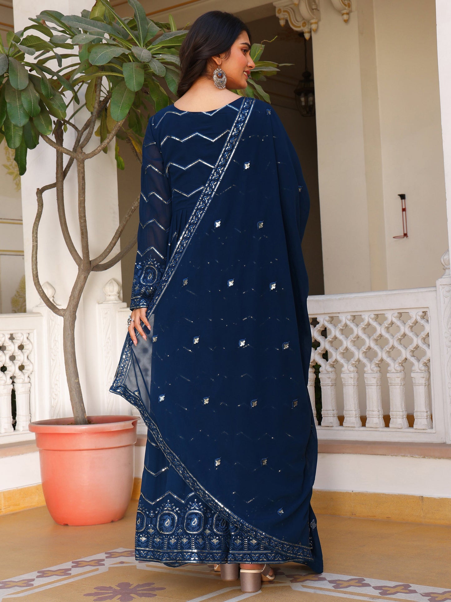 Georgette Party Wear Turquoise Anarkali Suit