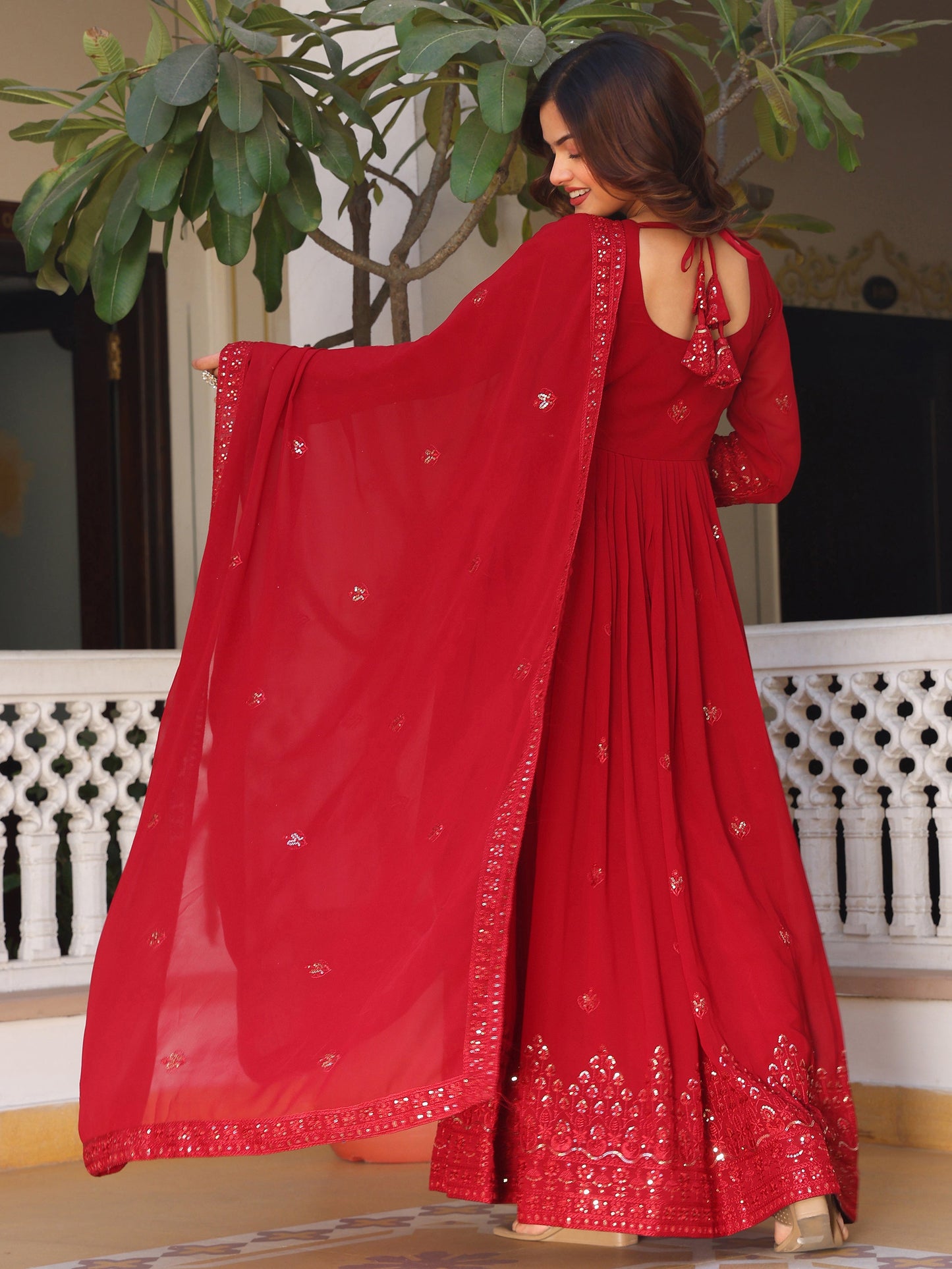 Georgette Embroidered Maroon Anarkali Suit