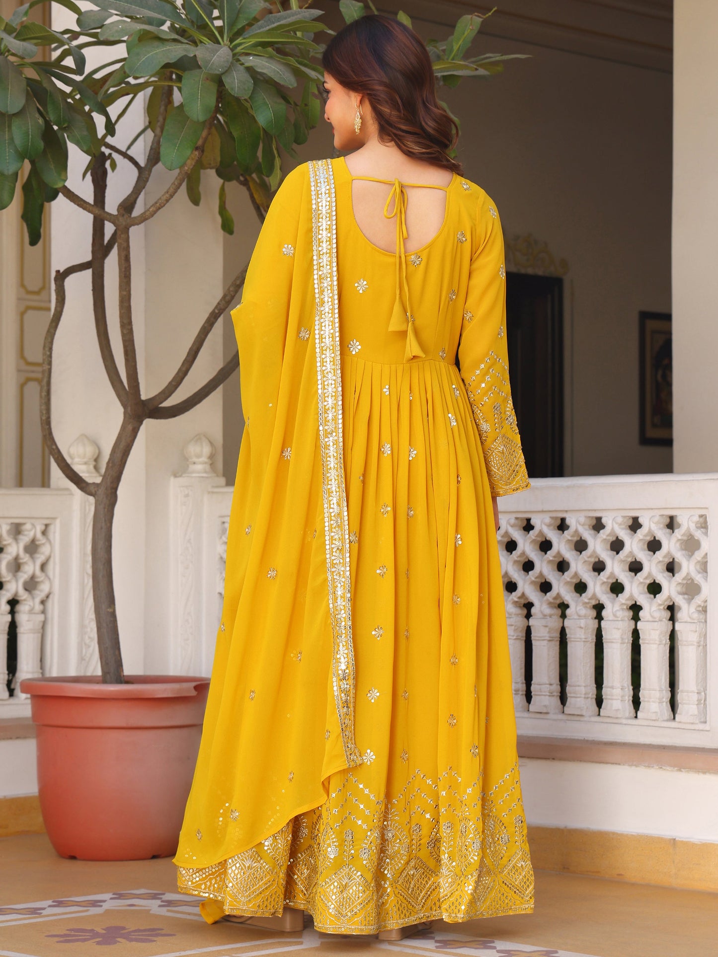Embroidered Party Wear Yellow Anarkali Suit