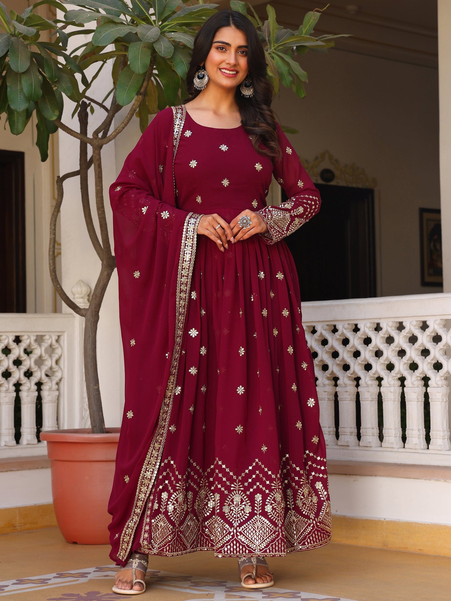 Embroidered Party Wear Purple Anarkali Suit