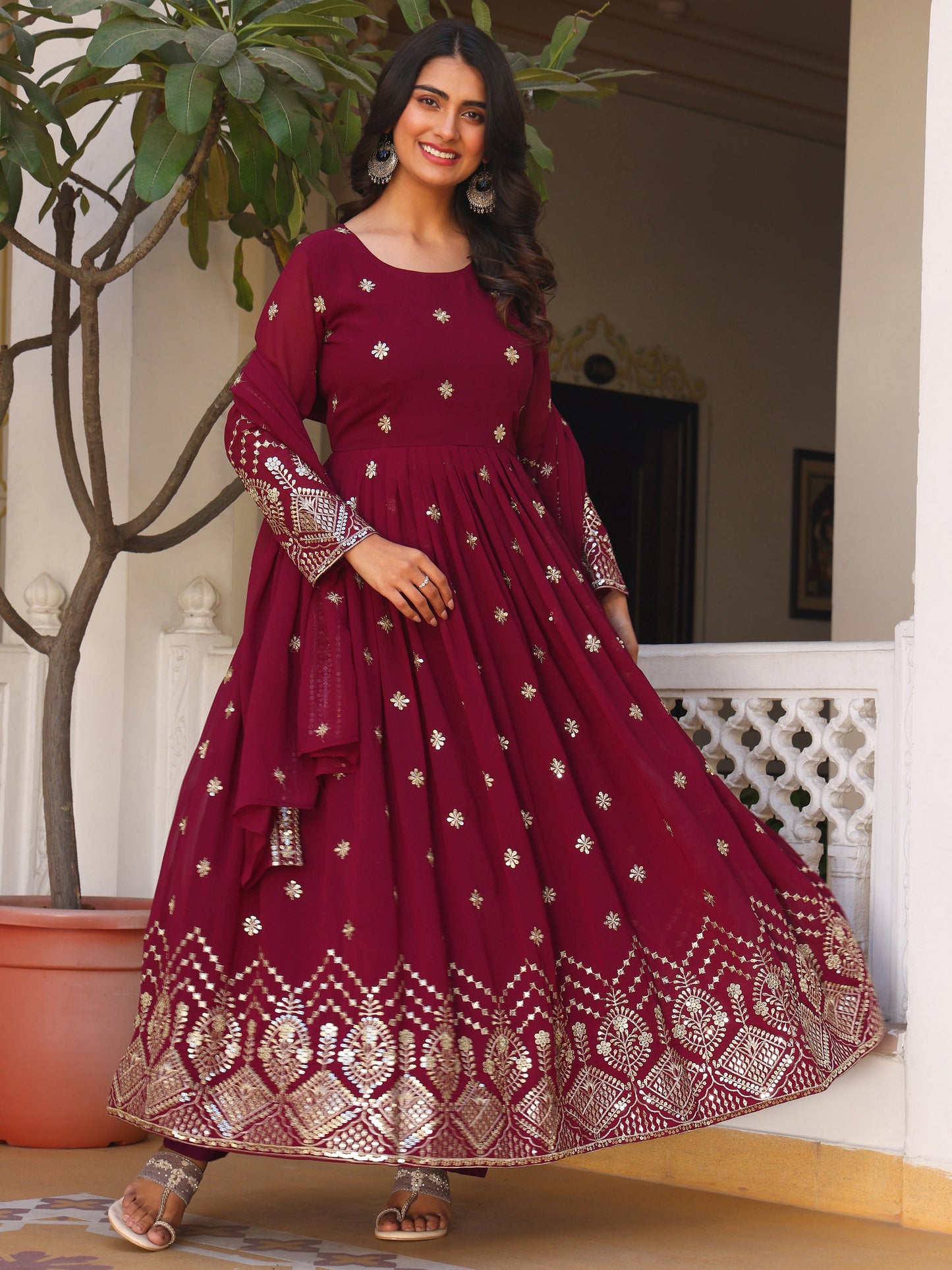 Embroidered Party Wear Purple Anarkali Suit