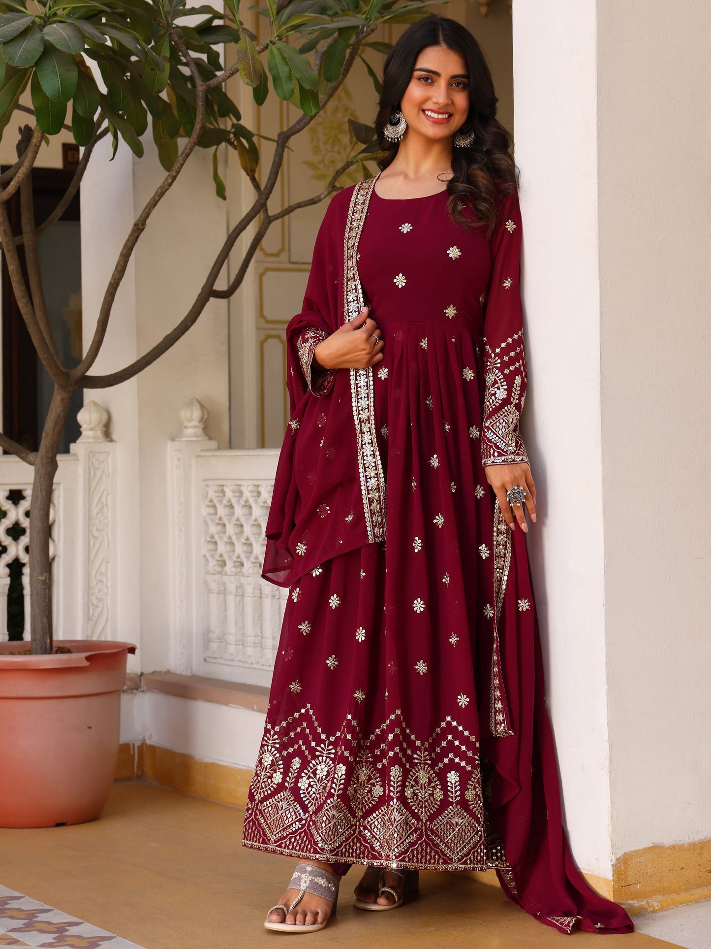 Embroidered Party Wear Purple Anarkali Suit
