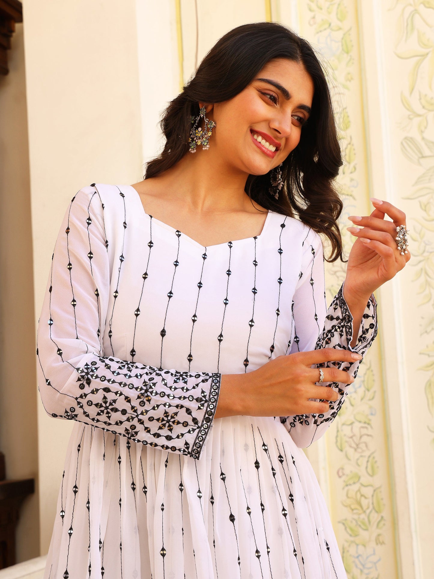 Georgette Party Wear White Anarkali Suit