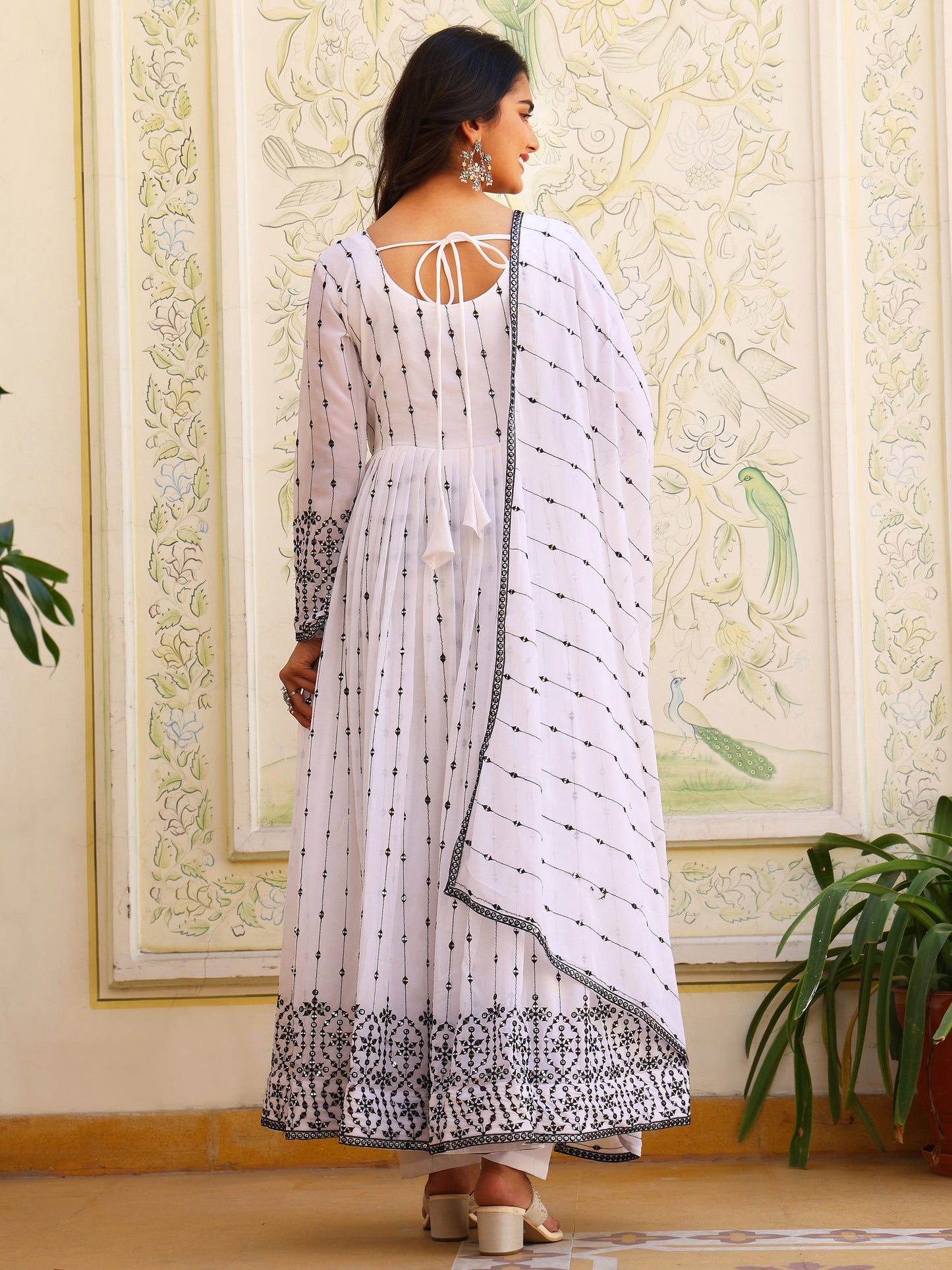 Georgette Party Wear White Anarkali Suit