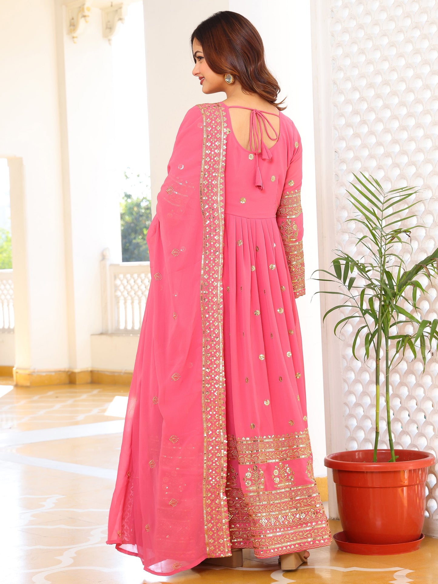 Party Wear Georgette Pink Anarkli Suit